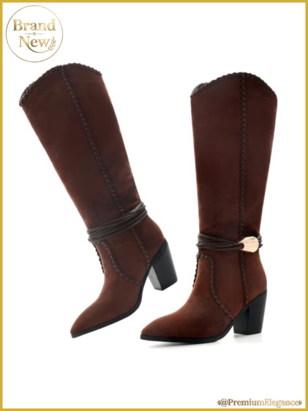 Faux Suede Knee High Western Cowgirl Boots Block Heel